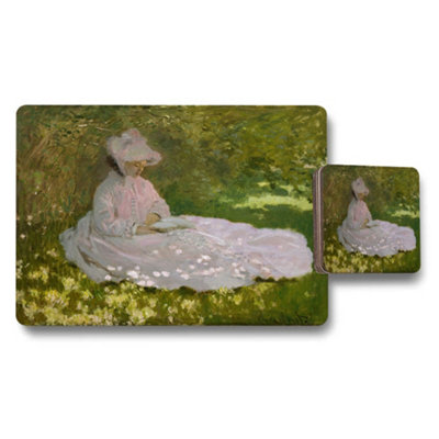 Benjamin Tate Design Impressionist Woman In White Dress In Garden Placemats And Coasters Set from B&Q
