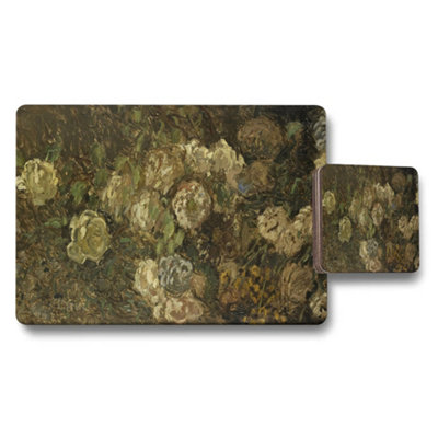 Benjamin Tate Design Impressionist Floral Placemat And Coaster Set With White Roses from B&Q