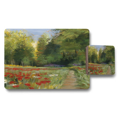 B&Q -  Garden Path Floral Scene Placemat And Coaster Set For Table Decor