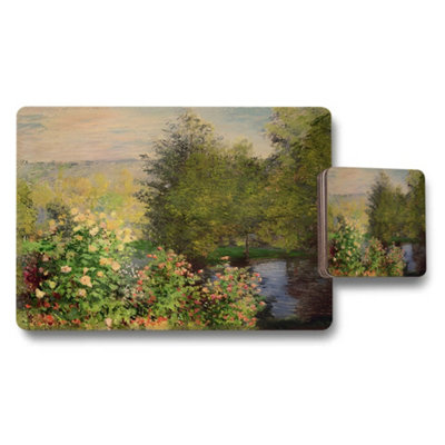 Benjamin Tate Design Garden Landscape Placemat And Coaster Set With Roses By River from B&Q