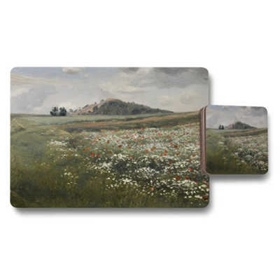 Benjamin Tate Design Poppy Field Landscape Placemat And Coaster Set Home Decor