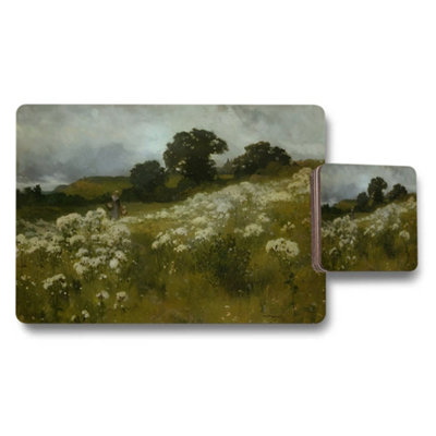 Benjamin Tate Design Pastoral Landscape Placemat And Coaster Set With White Flowers from B&Q