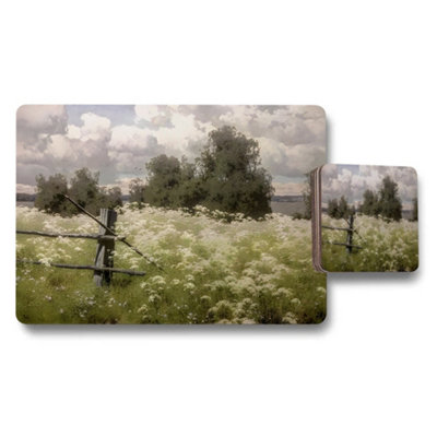 B&Q -  Pastoral Wildflower Field Landscape Placemat And Coaster Set