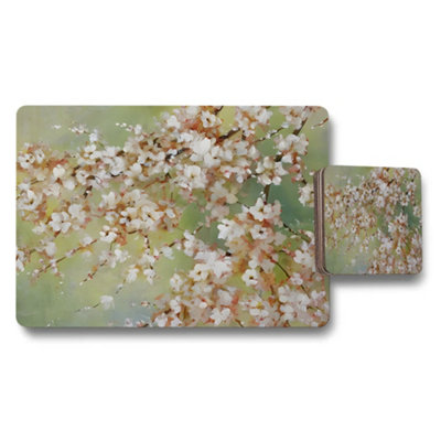 B&Q -  Cherry Blossom Placemats And Coaster Set Floral Table Decor