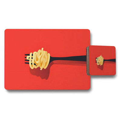 Benjamin Tate Design Red Spaghetti Fork Placemats And Coaster Set Pasta Theme from B&Q