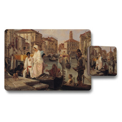 Benjamin Tate Design Venetian Canal Scene Placemat And Coaster Set Artwork from B&Q