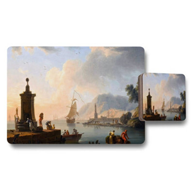 Benjamin Tate Design Maritime Harbor Seascape Placemats And Coasters Set With Vintage Painting from B&Q