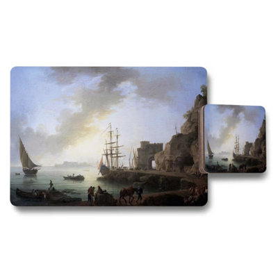 B&Q -  Harbor Scene Placemat And Coaster Set With Seascape Artwork