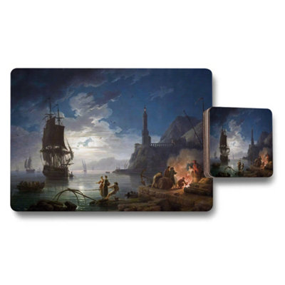 B&Q -  Nautical Harbor Night Scene Placemat And Coaster Set