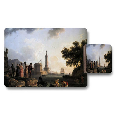 Benjamin Tate Design Coastal Harbor Scene Placemats And Coasters Set Artwork