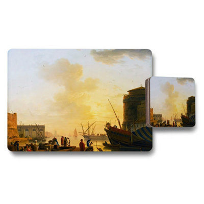 Benjamin Tate Design Harbor Sunset Scene Placemats And Coaster Set For Dining from B&Q