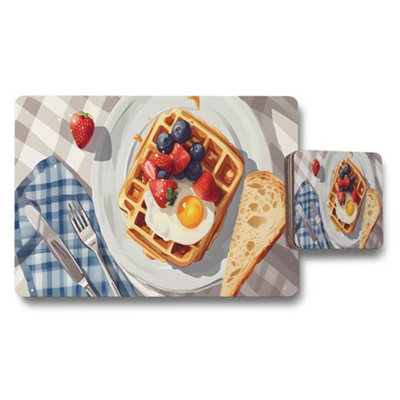 Benjamin Tate Design Fruit Waffle Placemats And Coaster Set With Toast And Berries from B&Q