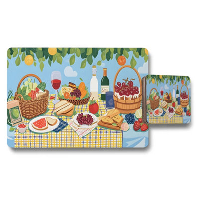 B&Q -  Picnic Style Placemat And Coaster Set With Fruit Basket