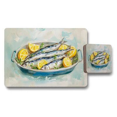 B&Q -  Fish And Lemon Placemats And Coaster Set For Kitchen Table Decor