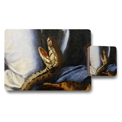 B&Q -  Snake Artwork Placemat And Coaster Set With Reptile Print