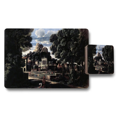 B&Q -  Vintage Landscape Placemats And Coasters Set For Dining Table