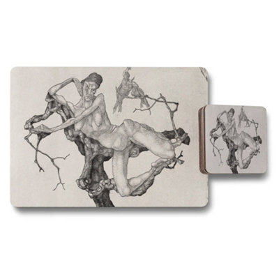 Benjamin Tate Design Nude Figure On Tree Branch Art Placemat And Coaster Set from B&Q