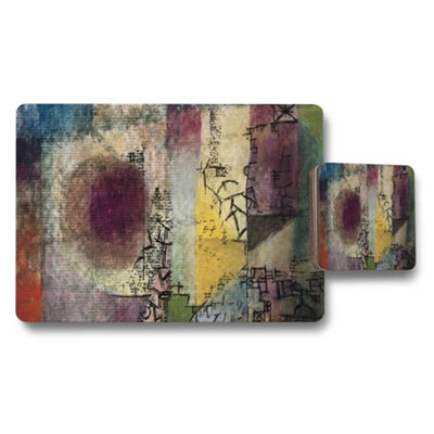 B&Q -  Multicolor Abstract Art Placemat And Coaster Set For Dining Table