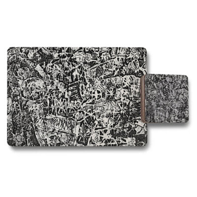 B&Q -  Abstract Doodle Placemat And Coaster Set Black White Design