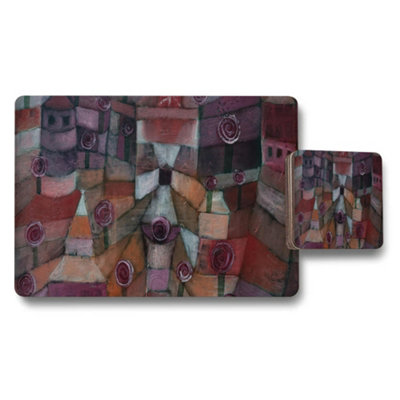 B&Q -  Abstract Geometric Placemat And Coaster Set In Purple Tones