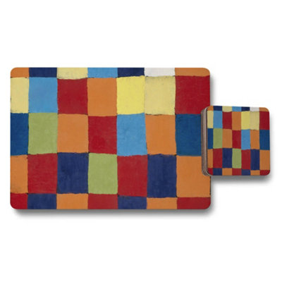 B&Q -  Colorful Checkered Placemat And Coaster Set With Abstract Art Pattern