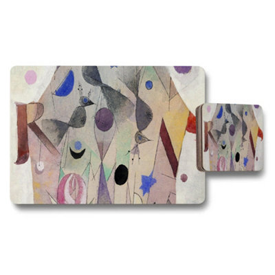 B&Q -  Pastel Abstract Art Placemats And Coaster Set For Dining Table