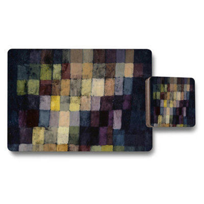 B&Q -  Dark Mosaic Placemats And Coaster Set With Square Block Pattern