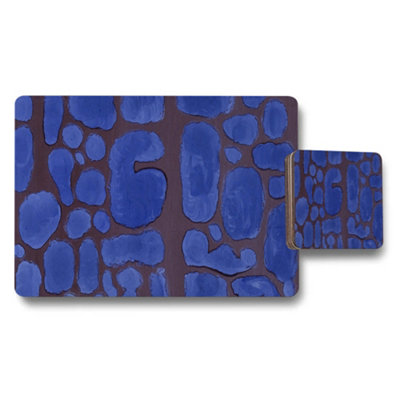 B&Q -  Blue Stone Pattern Placemat And Coaster Set For Dining Table