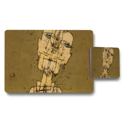 B&Q -  Abstract Art Style Figure Placemat And Coaster Set Brown