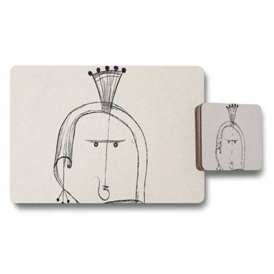 B&Q -  Abstract Modern Minimalist Face Placemats And Coaster Set For Dining Table