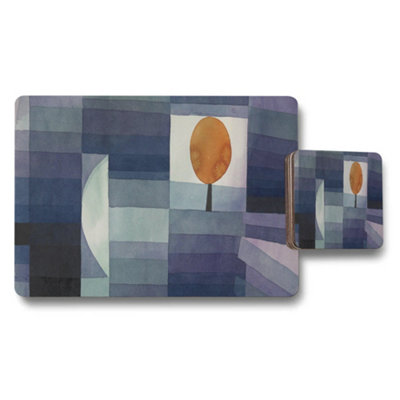 B&Q -  Abstract Geometric Placemat And Coaster Set With Orange Sun Design
