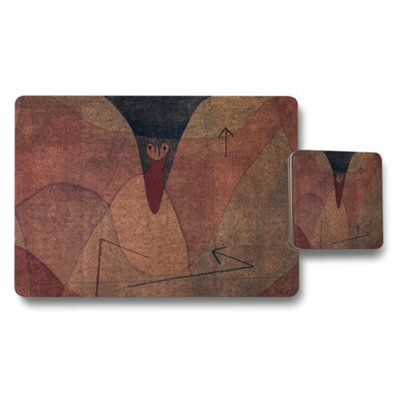 B&Q -  Abstract Warm Tone Placemat And Coaster Set With Bird Motif