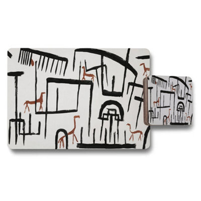 B&Q -  Abstract Line Art Placemat And Coaster Set With Horse Motifs