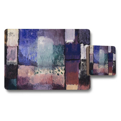 B&Q -  Abstract Art Placemat And Coaster Set In Purple Blue Tones