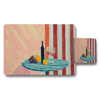 B&Q -  Abstract Tableware Placemat And Coaster Set With Wine Bottle Art