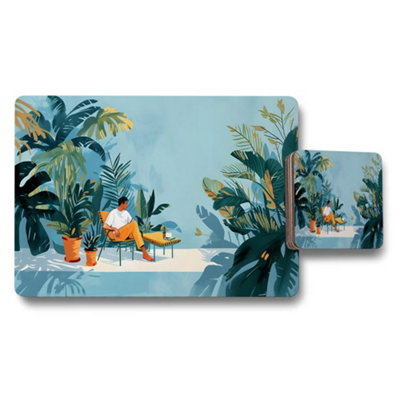 Benjamin Tate Design Tropical Jungle Leaves Placemat And Coaster Set For Dining Table from B&Q