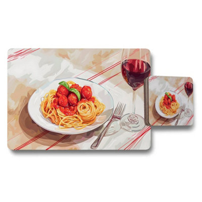 Benjamin Tate Design Pasta Plate Design Placemat And Coaster Set With Wine Glass from B&Q