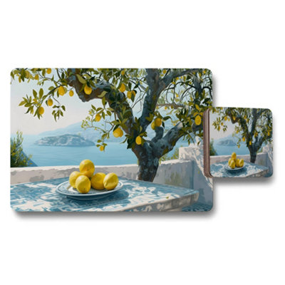 B&Q -  Lemon Tree Ocean View Placemat And Coaster Set With Lemons