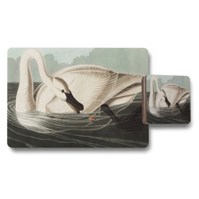 B&Q -  Swan Watercolor Placemat And Coaster Set With Elegant Design