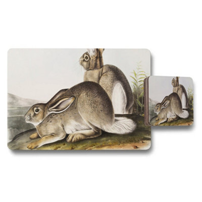 Benjamin Tate Design Rabbit Artwork Placemat And Coaster Set For Dining Table from B&Q