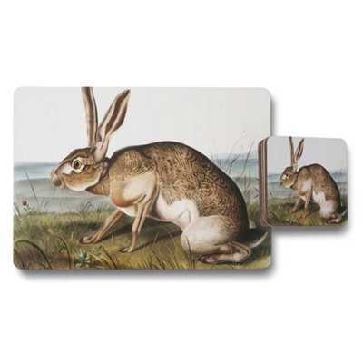 Benjamin Tate Design Rabbit Illustration Placemat And Coaster Set For Dining Table from B&Q