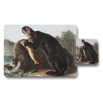 B&Q -  Sea Otter With Fish Art Placemat And Coaster Set For Kitchen Decor