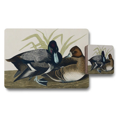 B&Q -  Mallard Duck Placemats And Coaster Set With Vintage Illustration