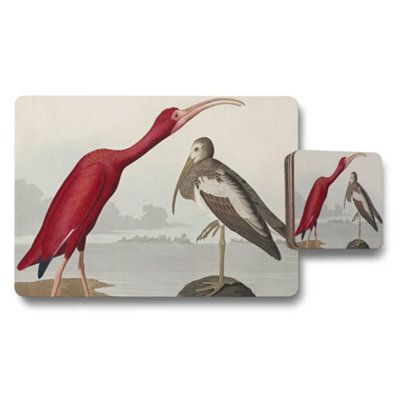 Benjamin Tate Design Scarlet Ibis And Pelican Bird Art Placemat And Coaster Set from B&Q