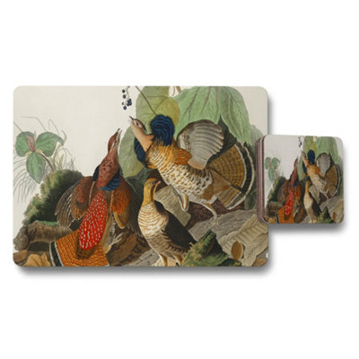 B&Q -  Birds On Branches Placemats And Coasters Set With Vintage Artwork