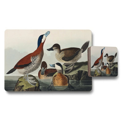 B&Q -  Duck And Goose Placemats And Coaster Set Featuring Vintage Bird Artwork