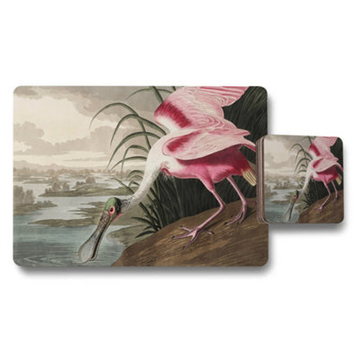 Benjamin Tate Design Flamingo Placemats And Coaster Set With Tropical Design from B&Q