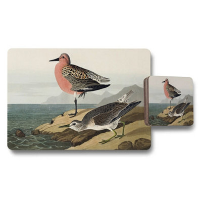 B&Q -  Birds On The Shore Placemat And Coaster Set Vintage Illustration