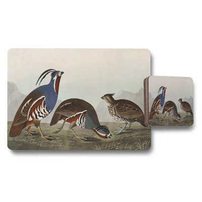 Benjamin Tate Design Birds And Pheasants Placemat And Coaster Set Artwork from B&Q