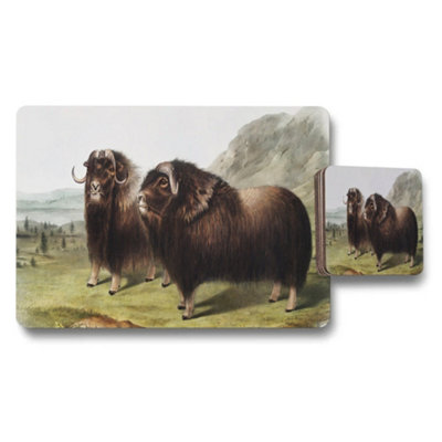 B&Q -  Musk Ox Placemats And Coasters Set With Wildlife Illustration